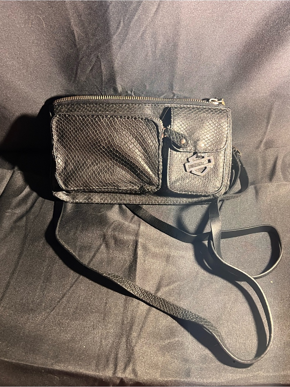 Harley-Davidson Black Snakeskin-Accent Messenger Bag